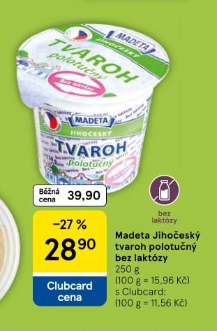 Madeta Jihočeský tvaroh polotučný bez laktózy - Tesco aktualniletaky.eu