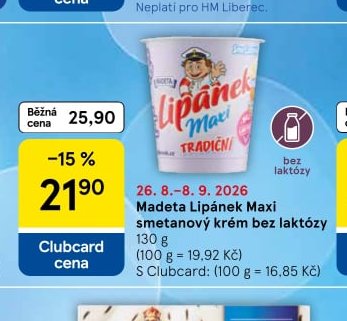 Madeta Lipánek Maxi smetanový krém bez laktózy - Tesco aktualniletaky.eu