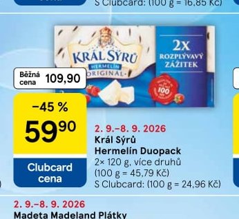 Král Sýrů Hermelín Duopack - Tesco aktualniletaky.eu