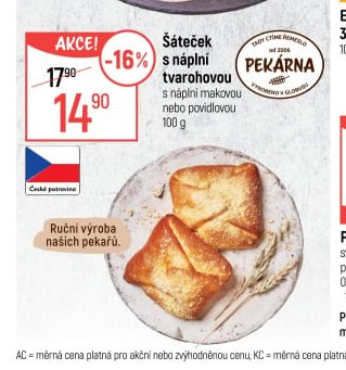 Šáteček s náplní tvarohovou nebo povidlovou