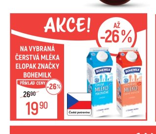 Na vybraná čerstvá mléka Elopak značky Bohemilk