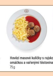 Hovězí masové kuličky s rajskou omáčkou a vařenými těstovinami 75 g