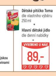 Dětské pitíčko Toma dle vlastního výběru 250 ml + Hlavní dětské jídlo dle denní nabídky