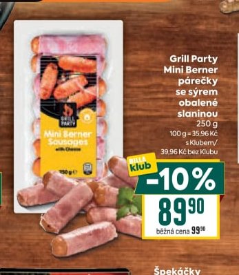Grill Party Mini Berner párečky se sýrem obalené slaninou 250g
