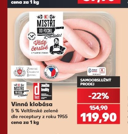 Vinná klobása 5 % Veltlínské zelené - Kaufland aktualniletaky.eu
