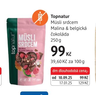 Topnatur Müsli srdcem Malina & belgická čokoláda 250 g - dm drogerie aktualniletaky.eu