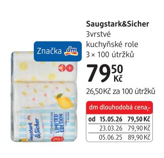 Saugstark&Sicher 3vrstvé kuchyňské role 3 × 100 útržků - dm drogerie aktualniletaky.eu