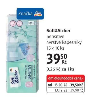 Soft&Sicher Sensitive 4vrstvé kapesníky 15 × 10 ks - dm drogerie aktualniletaky.eu