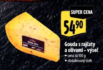 Gouda s rajčaty a olivami - výseč
