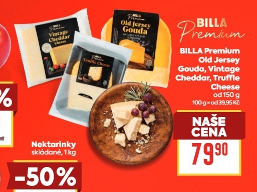BILLA Premium Old Jersey Gouda, Vintage Cheddar, Truffle Cheese