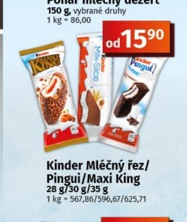 Kinder Mléčný řez / Pingui / Maxi King