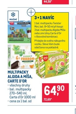 Multipacky Algida a Míša, Carte D'Or
