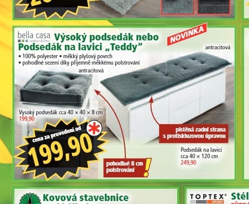 bella casa Vysoký podsedák na lavici Teddy