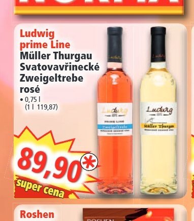 Ludwig prime Line Müller Thurgau, Svatovavřinecké, Zweigeltrebe rosé
