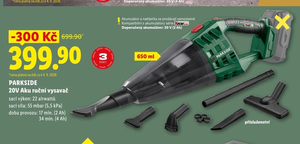 PARKSIDE 20V Aku ruční vysavač
