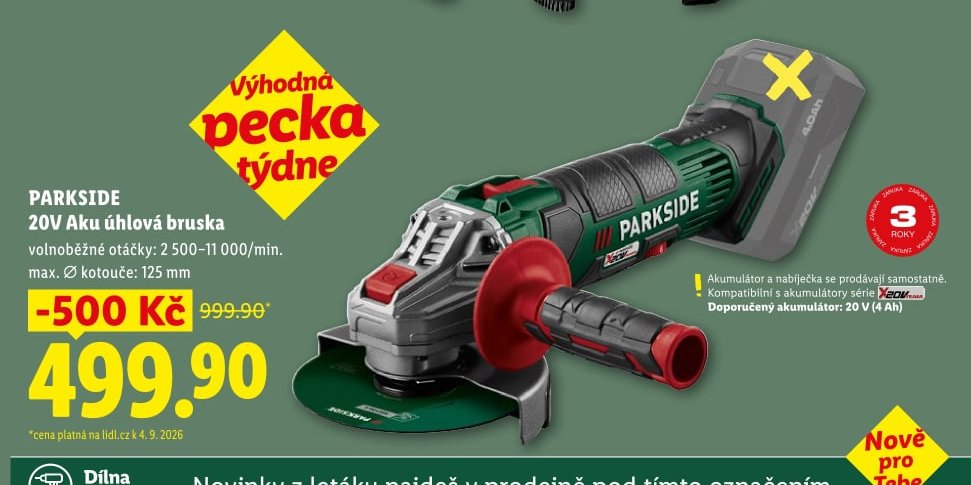 PARKSIDE 20V Aku úhlová bruska