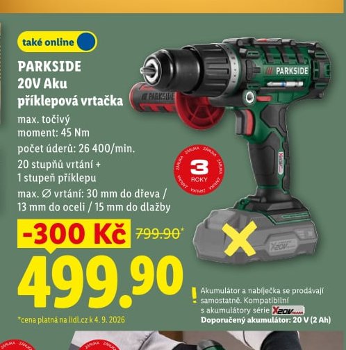 PARKSIDE 20V Aku příklepová vrtačka