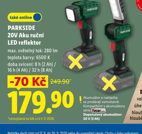 PARKSIDE 20V Aku ruční LED reflektor