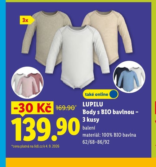 LUPILU Body s BIO bavlnou - 3 kusy