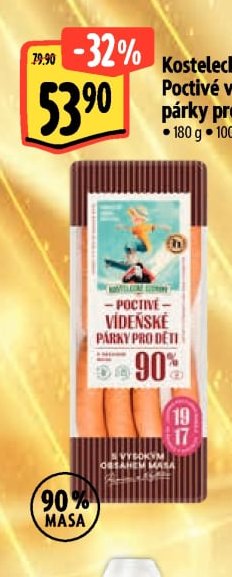 Kostelecké uzeniny Poctivé vídeňské párky pro děti