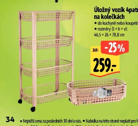 Úložný vozík 4patrový na kolečkách