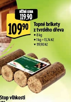Topné brikety z tvrdého dřeva