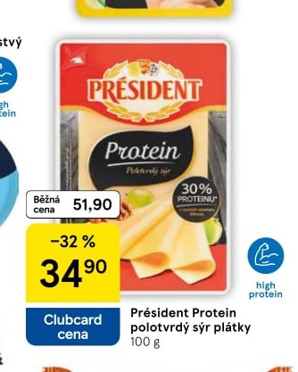 Président Protein polotvrdý sýr plátky