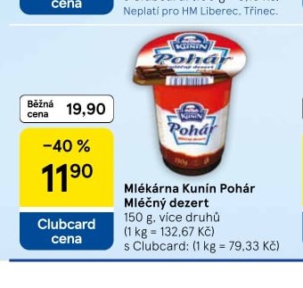 Mlékárna Kunín Pohár Mléčný dezert