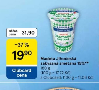 Madeta Jihočeská zakysaná smetana 15% 180 g