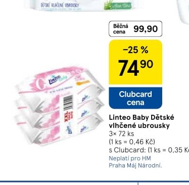Linteo Baby Dětské vlhčené ubrousky 3 x 72 ks