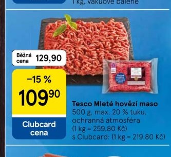 Tesco Mleté hovězí maso 500 g