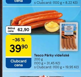 Tesco Párky vídeňské 200 g