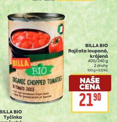 BILLA BIO Rajčata loupaná, krájená