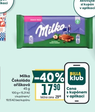 Milka Čokoláda oříšková 45 g