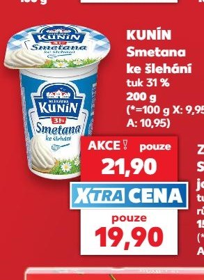 KUNÍN Smetana ke šlehání tuk 31% 200 g - Kaufland aktualniletaky.eu