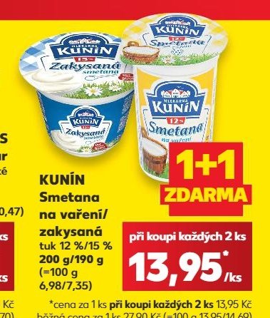 Kunín Smetana na vaření/zakysaná - Kaufland aktualniletaky.eu