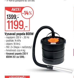 Vysavač popela 800W