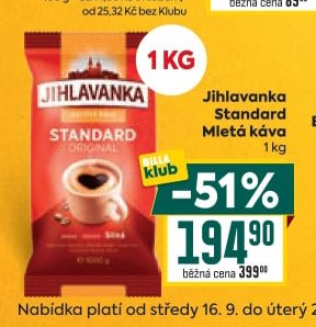 Jihlavanka Standard Mletá káva