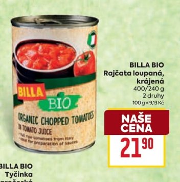 BILLA BIO Rajčata loupaná, krájená