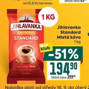 Jihlavanka Standard Mletá káva