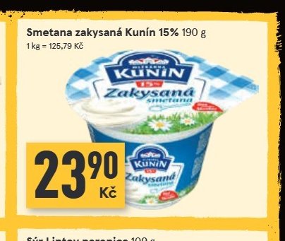 Smetana zakysaná Kunín 15% 190 g