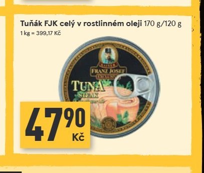 Tuňák FJK celý v rostlinném oleji 170 g/120 g