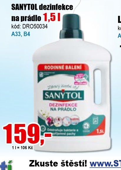 SANYTOL dezinfekce na prádlo 1,5 l