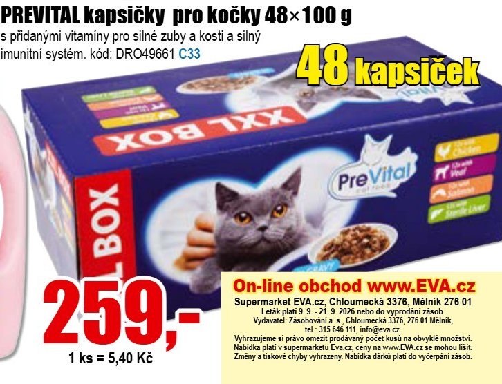 PREVITAL kapsičky pro kočky 48x100 g