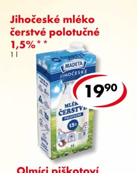 Jihočeské mléko čerstvé polotučné 1,5%