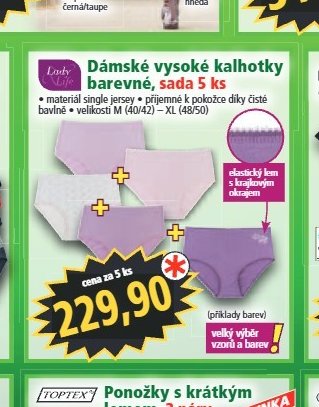 Dámské vysoké kalhotky barevné, sada 5 ks