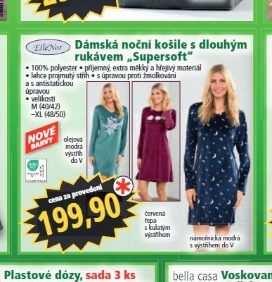 ElleNor Dámská noční košile s dlouhým rukávem