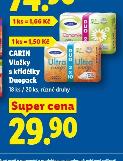 CARIN Vložky s křidélky Duopack - Lidl aktualniletaky.eu