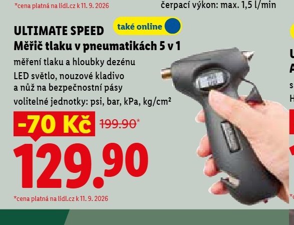 ULTIMATE SPEED Měřič tlaku v pneumatikách 5 v 1