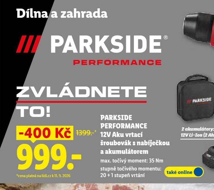 PARKSIDE PERFORMANCE 12V Aku vrtací šroubovák s nabíječkou a akumulátorem